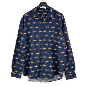 WOOLRICH Trout Long Sleeve Casual Button Down Navy Yellow XL